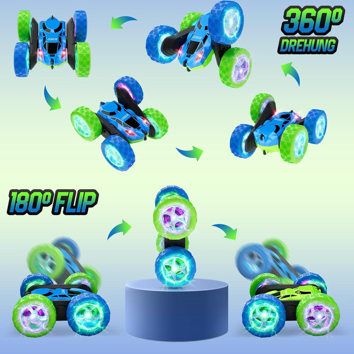 cosone Ferngesteuertes Auto für Kinder RC Stunt Cars mit coolem Rad Lichter 360° drehend Jungen Spie