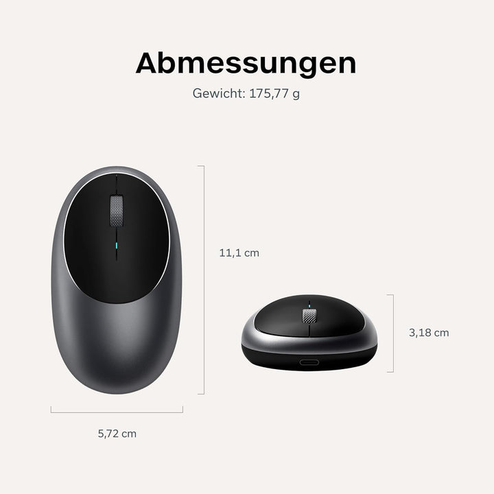 SATECHI Aluminium M1 kabellose Bluetooth-Maus mit wiederaufladbarem Typ-C-Anschluss – Für M2/M1 MacB