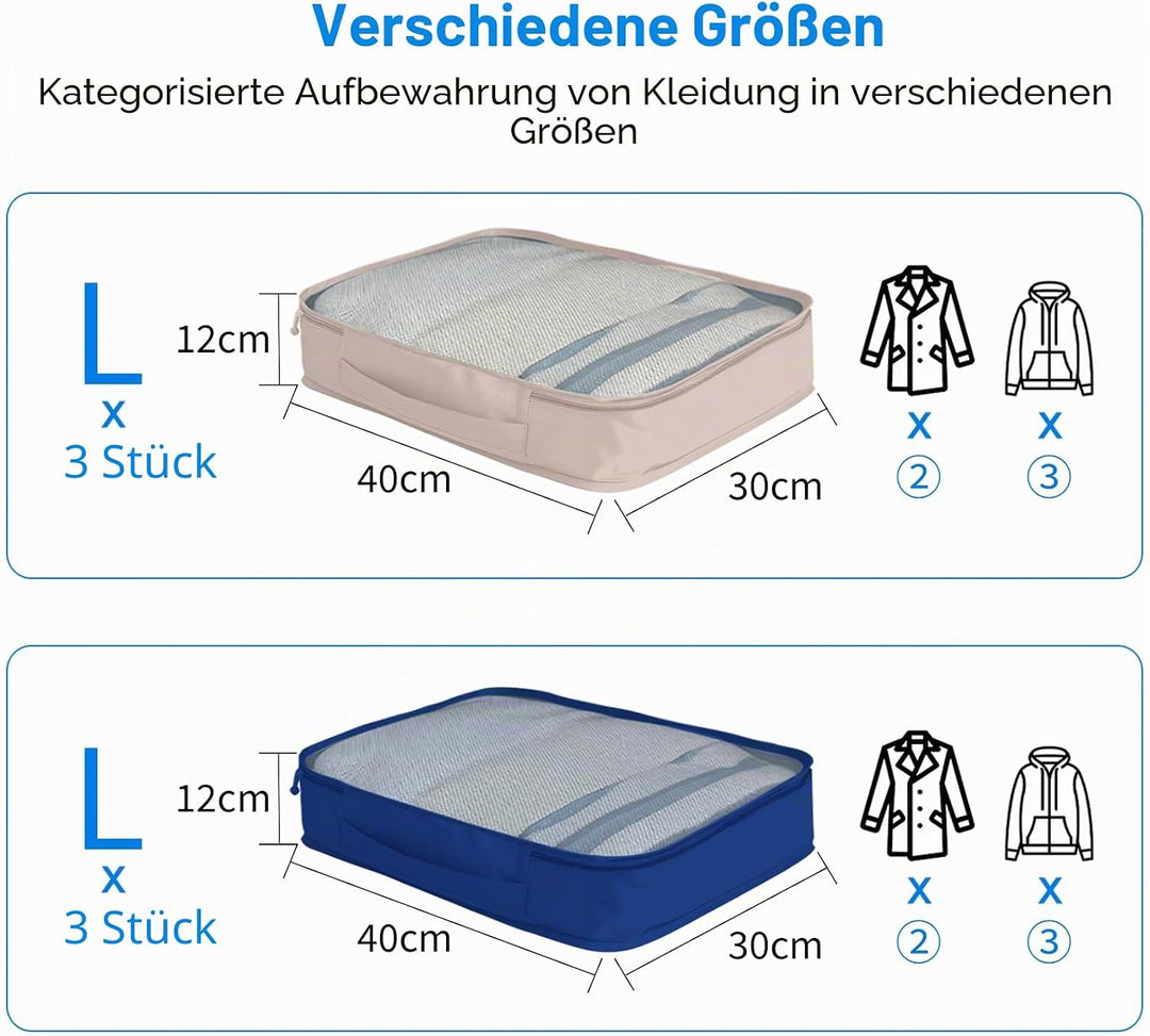 6 grosse Packing Cubes in Beige &amp; Bottlegrün - Grösse L - Gleichgrosse Koffer Organizer L– Wasserdic