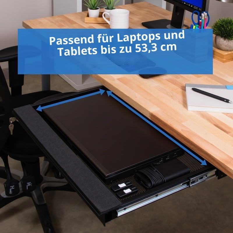 Penn Elcom EX-6171B Laptop-Schublade für Büro, Schule, Zuhause mit Schlüsselschloss Black (21.65" x