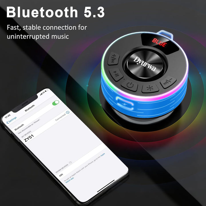 Wasserdichter Bluetooth Duschlautsprecher, 10H Bluetooth-Lautsprecher mit Saugnapf, Tragbare bluetoo