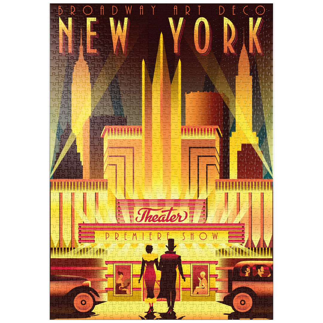 New York Night Broadway, Art Deco Style Vintage Poster, Illustration - Premium 1000 Teile Puzzle - M