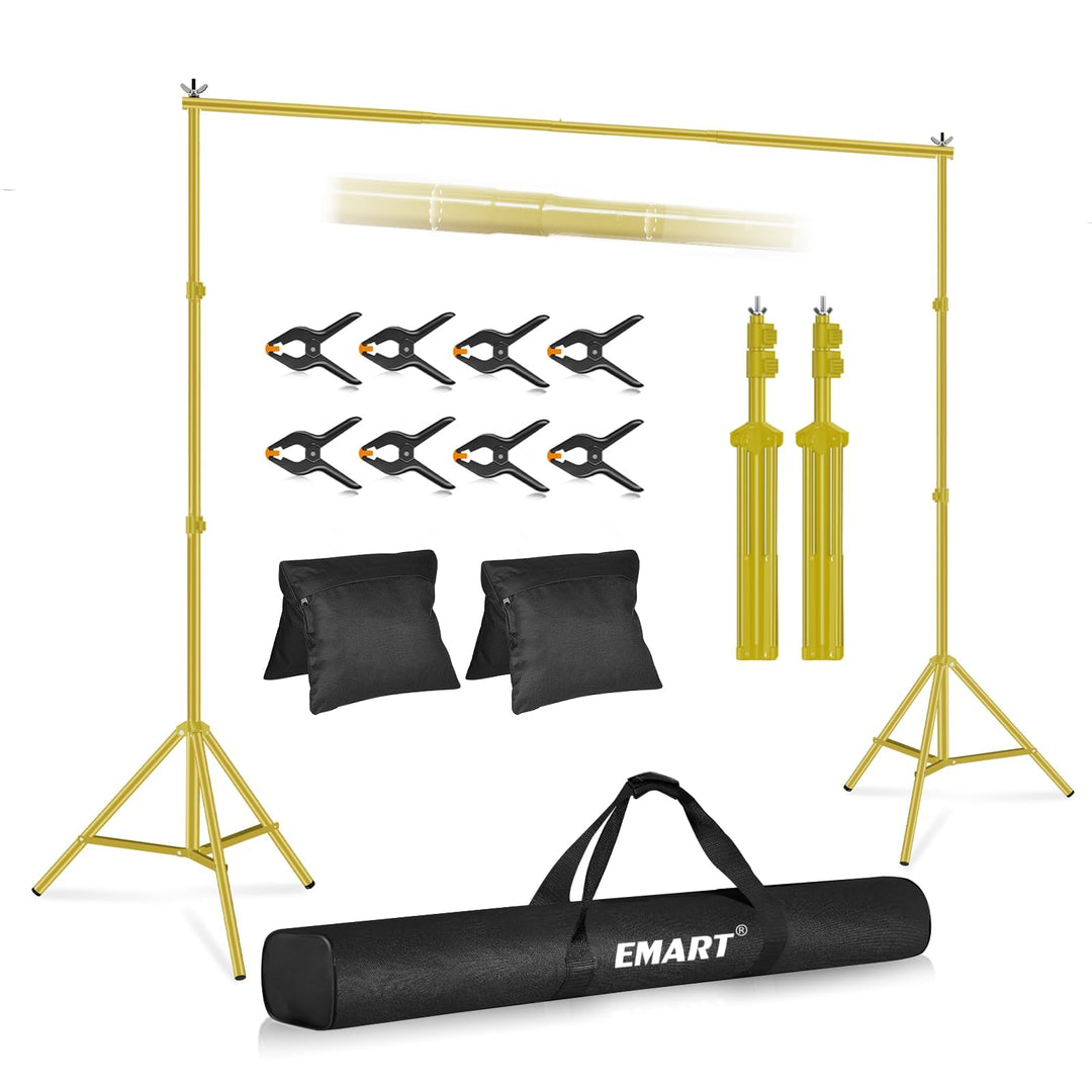 EMART Goldener Foto Hintergrund Ständer, 2x3m Verstellbarer Hintergrundsystem mit 8 Hintergrundklemm