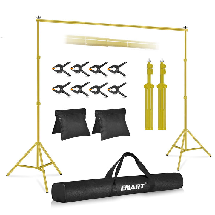 EMART Goldener Foto Hintergrund Ständer, 2x3m Verstellbarer Hintergrundsystem mit 8 Hintergrundklemm