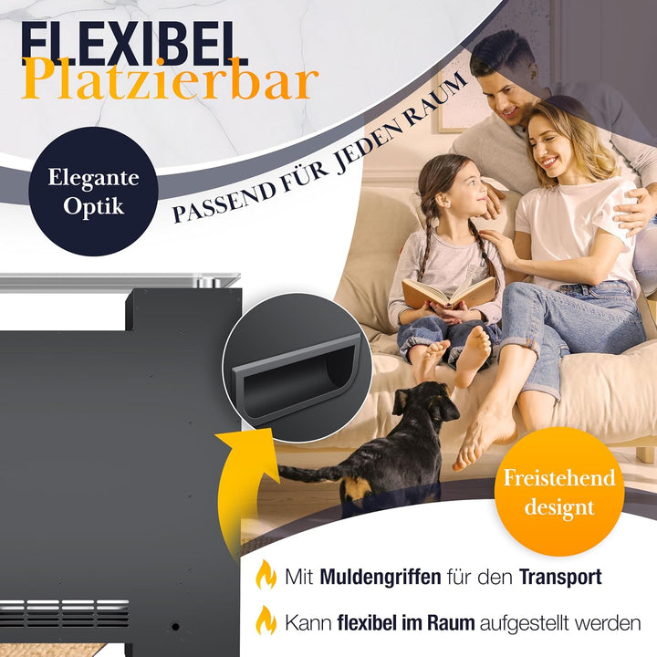KESSER® LED Kamin mit Heizung elektrisch | Heizlüfter Elektrokamin mit Thermostat, Standkamin mit re