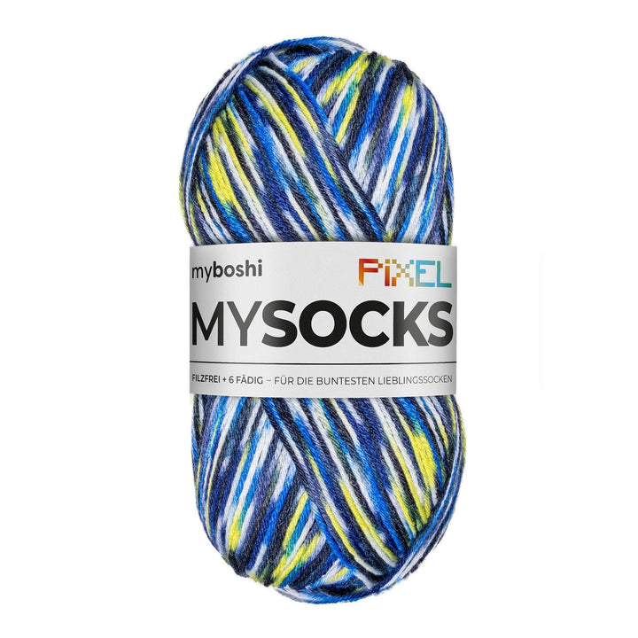 myboshi mysocks Pixel, 6-fädige Sockenwolle, strapazierfähig, Garn aus Schurwolle, filzfrei, 150g, L