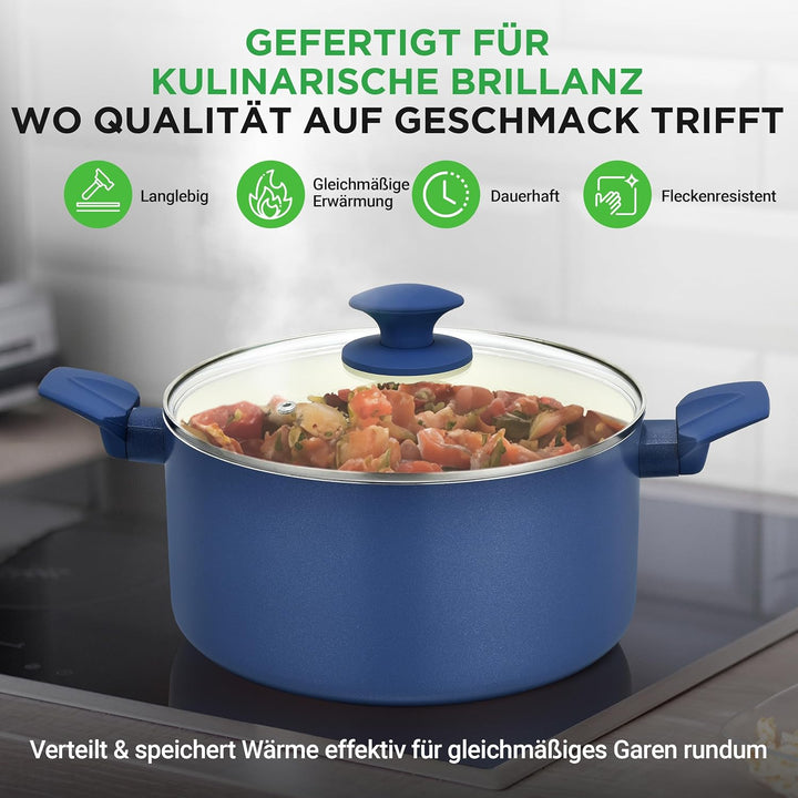 NutriChef Kochgeschirr Set 54-tlg – Pfannen, Töpfe, Küchenhelfer Blau– Mit Messer, Backformen, Zubeh