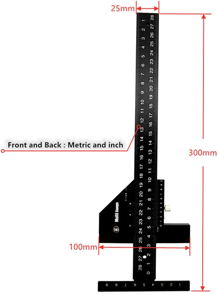 Ticfox Multi-Gleit-Tiefenmesser Aluminiumlegierung T-Quadrat-Lineal Holzbearbeitung Anreisser Messwe