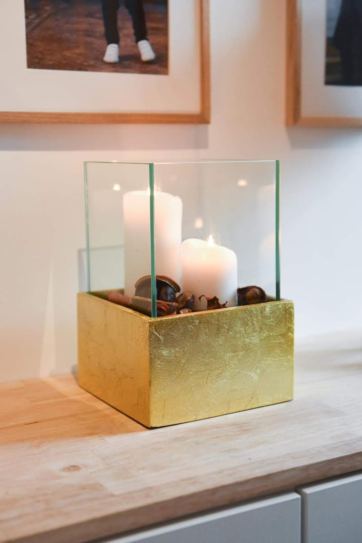 Deko-Windlicht Kerzenhalter viereckig CANDELITA - Gold Hochglanz 20x20x29 20x20x29 Gold Hochglanz, 2