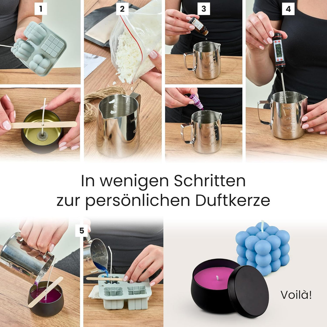 Kerzen selber machen Set – DIY Kerzen Giessset & Kerzenherstellung Bastelset mit Silikonformen, Soja