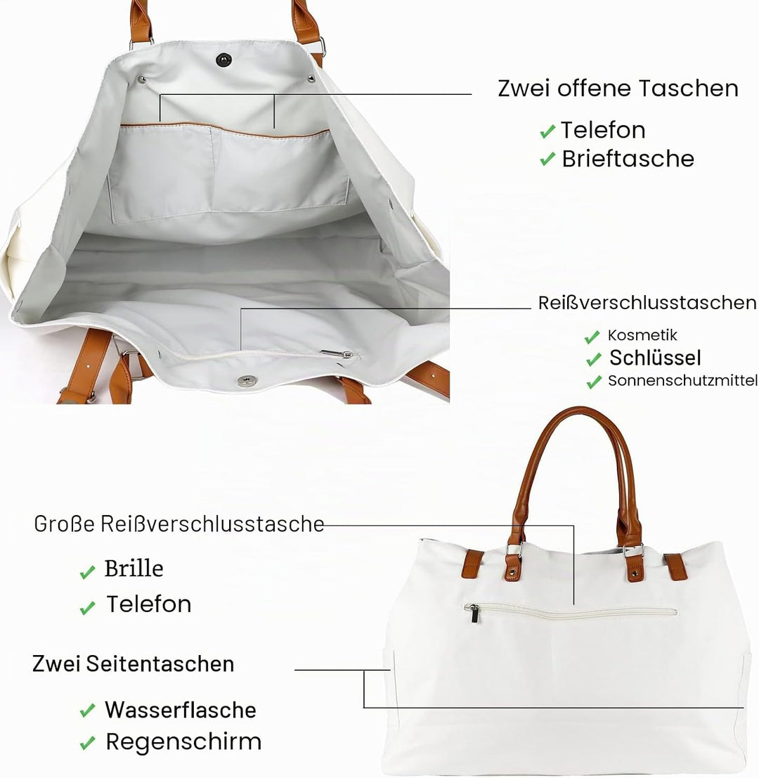 Damen Strandtasche Grosse, Strandtasche XXL Familie Wasserdicht mit Ledergriffe, Beach Bag für Reise