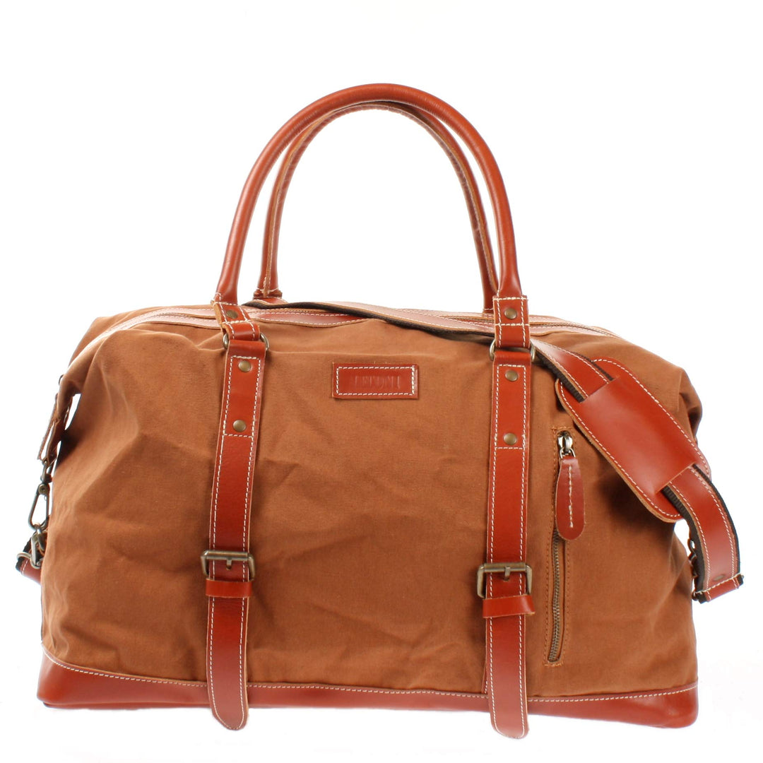 LECONI Weekender gross Canvas + Echt-Leder Retro Reisetasche Unisex Damen + Herren Sporttasche Reise