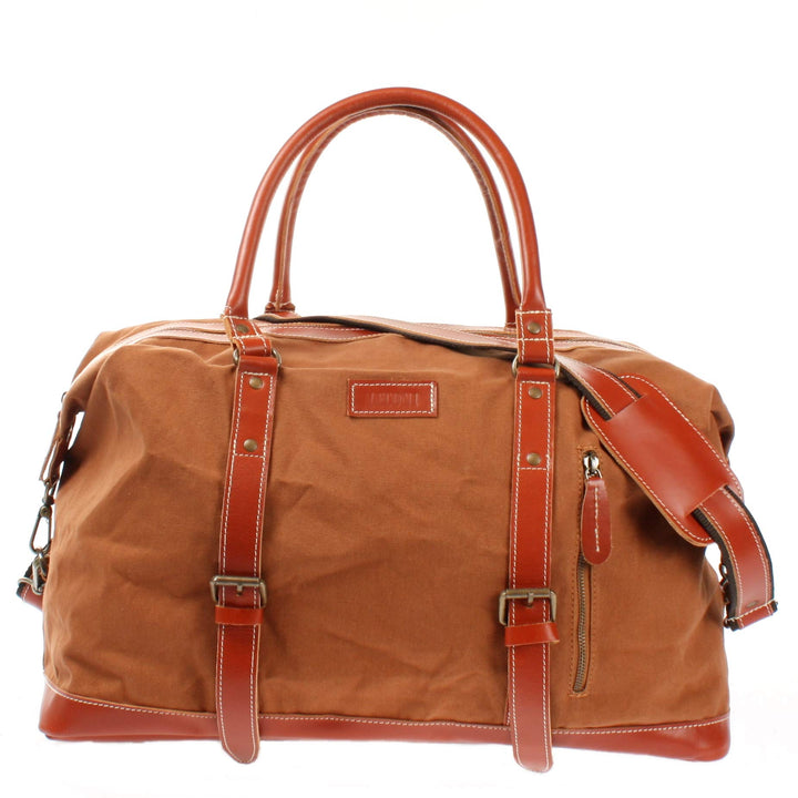 LECONI Weekender gross Canvas + Echt-Leder Retro Reisetasche Unisex Damen + Herren Sporttasche Reise