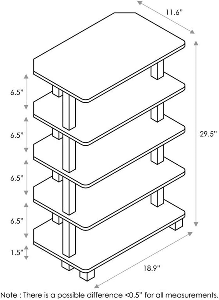 Furinno Eckregal mit 5 Ablageflächen, Espresso/Schwarz, 29.49 x 47.98 x 75 cm, Turn-N-Tube