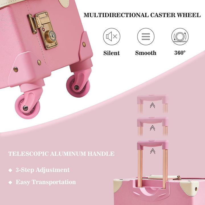 Unitravel Vintage Reisekoffer Set, 2 Teilig PU-Leder Gepäck mit Schminkkoffer, Hell Rosa, S+L Hell R