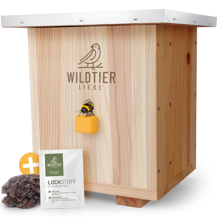 wildtier liebe Grosses Hummelhaus Natur I Geschraubtes Massivholz, Set - inkl. Lockstoff & Nistmater