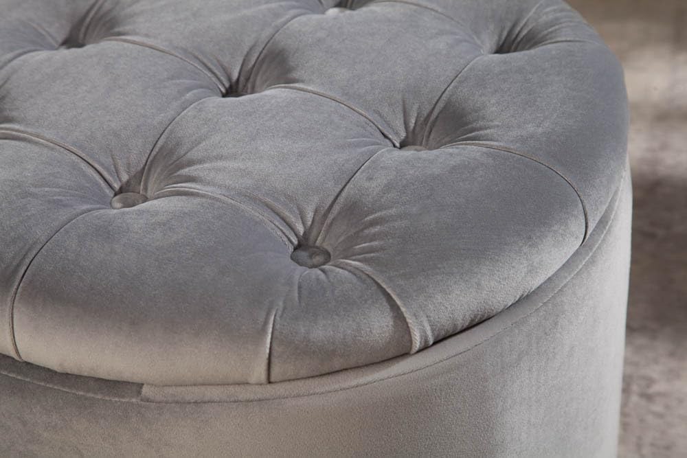 riess-ambiente.de Eleganter Hocker MODERN BAROCK 50cm Silbergrau Samt Couchtisch Tisch Aufbewahrungs