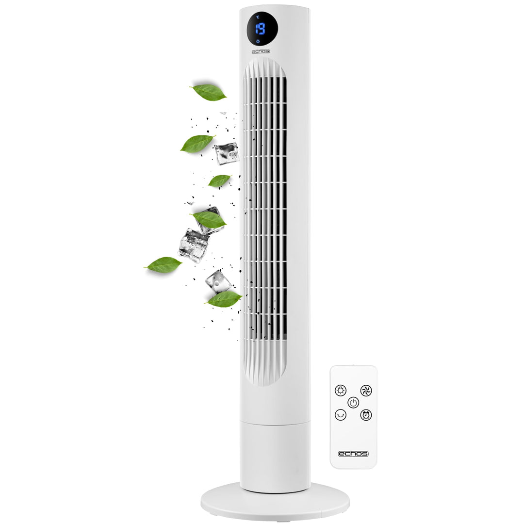 Echos Turmventilator | Ventilator sehr leise | Fernbedienung | Oszillierend | LED-Display | 3 Stufen