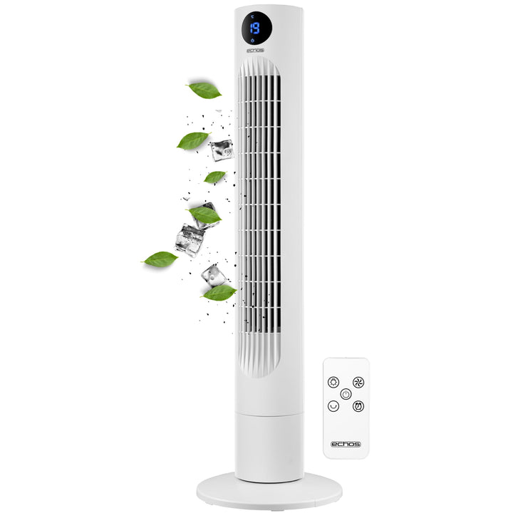 Echos Turmventilator | Ventilator sehr leise | Fernbedienung | Oszillierend | LED-Display | 3 Stufen