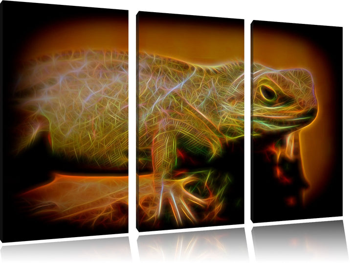 Dark kleine grüne Eidechse NewArt 3-Teiler Leinwandbild 120x80 Bild auf Leinwand, XXL riesige Bilder
