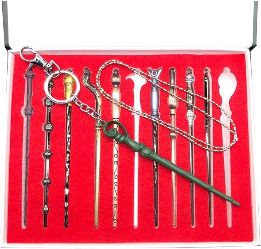 11 Stück Magic Zauberstab Ketten Set Hermine Dumbledore Metall Zauberer Zauberstäbe Stick fur Erwach