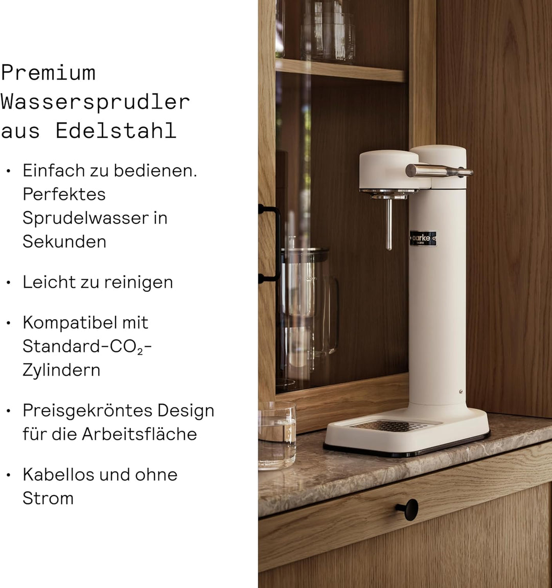Aarke Carbonator 3, Premium Wassersprudler aus Edelstahl mit Aarke Flasche, Mattweiss Finish, Mattwe