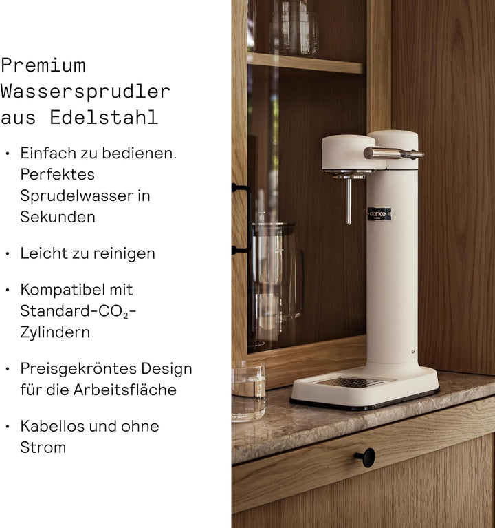 Aarke Carbonator 3, Premium Wassersprudler aus Edelstahl mit Aarke Flasche, Mattweiss Finish, Mattwe