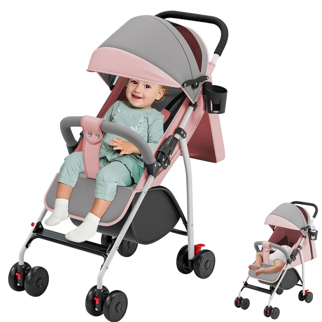 OHMG Kinderwagen mit Griff, 25 kg, 0 – 4 Jahre, kompakter Kinderwagen, faltbar, Einstellung der Rück