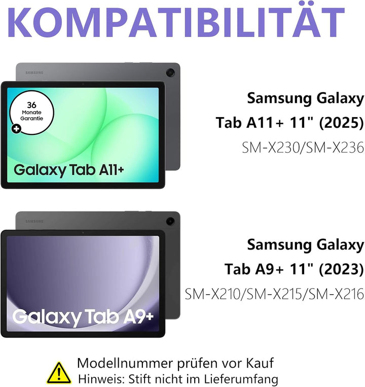 Hülle mit Tastatur für Samsung Galaxy Tab A11+ 11" (2025) & Galaxy Tab A9+ 11" (2023) – Deutsch Keyb