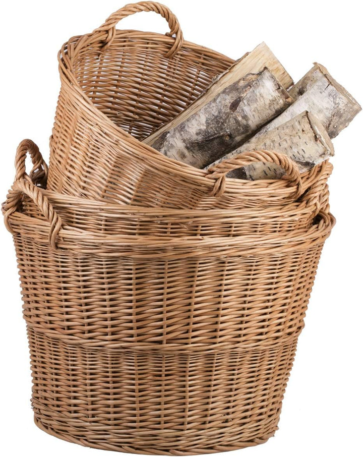 Baguettekorb mit Tragegriffen, Gartenkorb aus Weide, Vollweidener Gartenkorb, Kaminkorb aus Weide, n