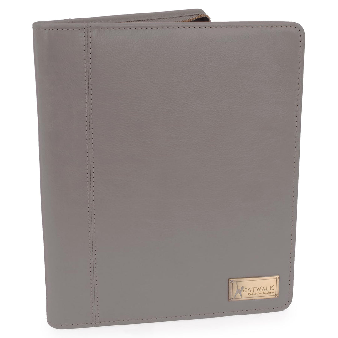 Catwalk Collection Handbags - Damen A5 Leder Notizbuchtasche - Schreibmappe mit Reissverschluss - Pa