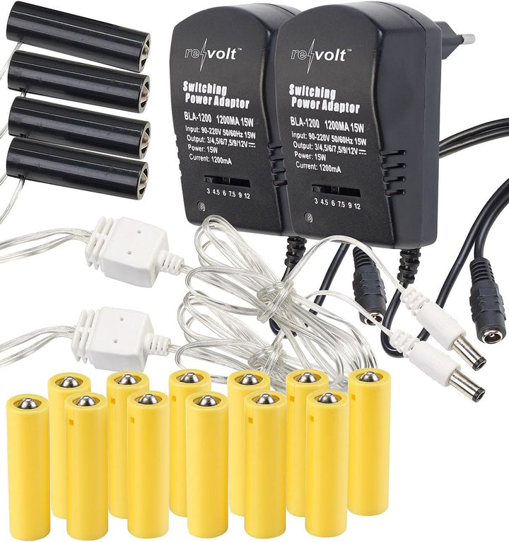 revolt Batterie Dummy: 2er-Set Batterie-Netzteil-Adapter, ersetzt 16 AA-Batterien (4 Geräte) (Dummy-