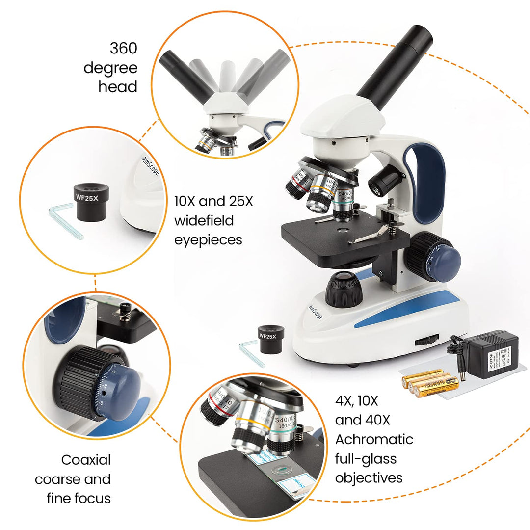 AmScope M158C-E3 Biologie Wissenschaft Metallglas Studentenmikroskop mit 3MP Digitalkamera, 40X-1000