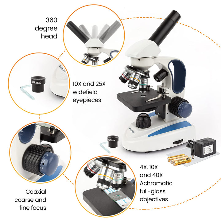 AmScope M158C-E3 Biologie Wissenschaft Metallglas Studentenmikroskop mit 3MP Digitalkamera, 40X-1000
