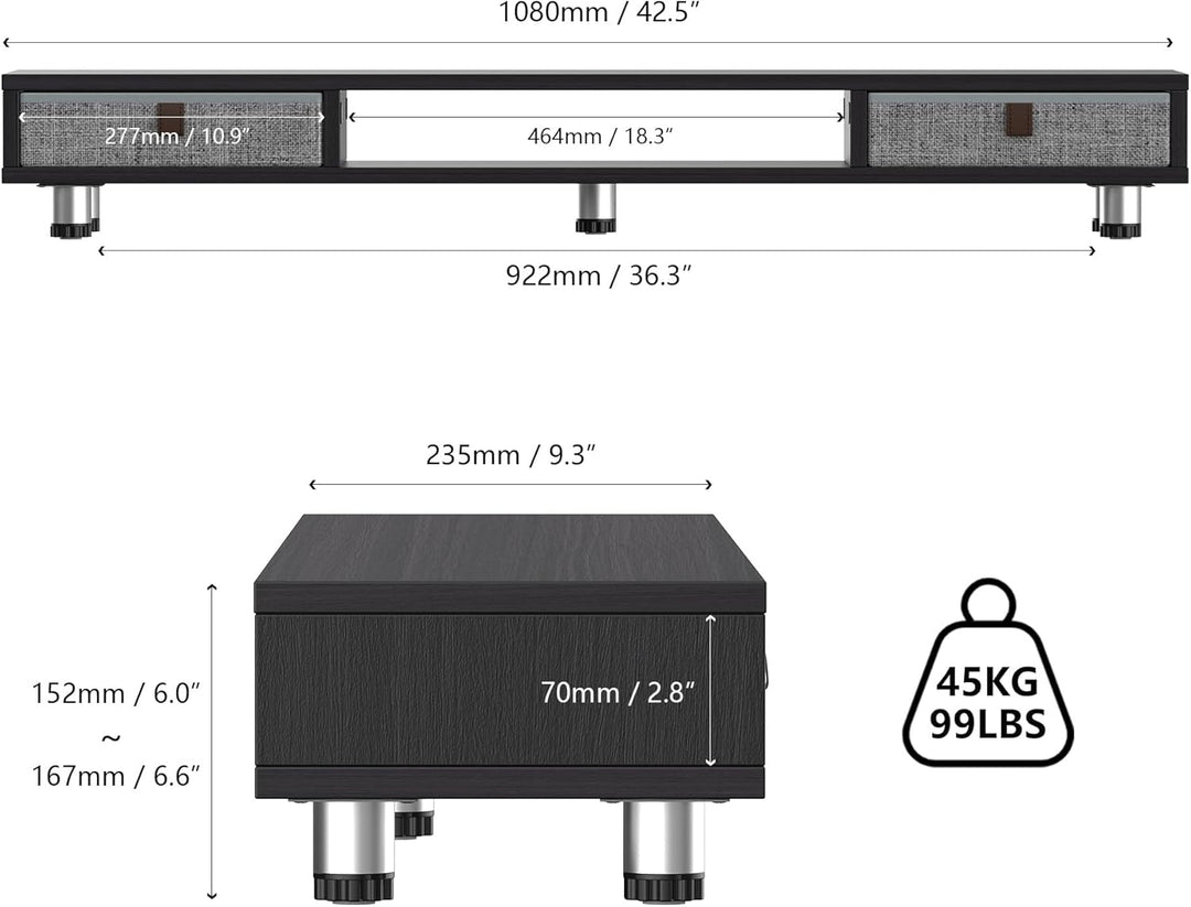 Fenge Dual Monitorständer mit 2 Schublade Grosser Bildschirmständer für PC Laptop TV, Höhenverstellb