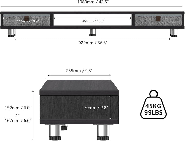Fenge Dual Monitorständer mit 2 Schublade Grosser Bildschirmständer für PC Laptop TV, Höhenverstellb