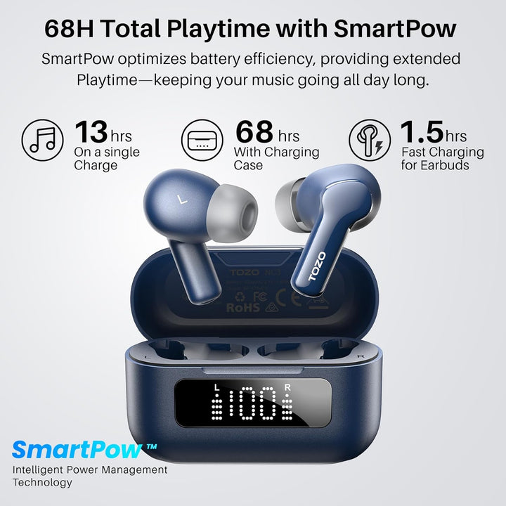 TOZO NC3 Kopfhörer Kabellos Bluetooth 5.3, Bluetooth Kopfhörer, In Ear Kopfhörer mit Hybrid Active N