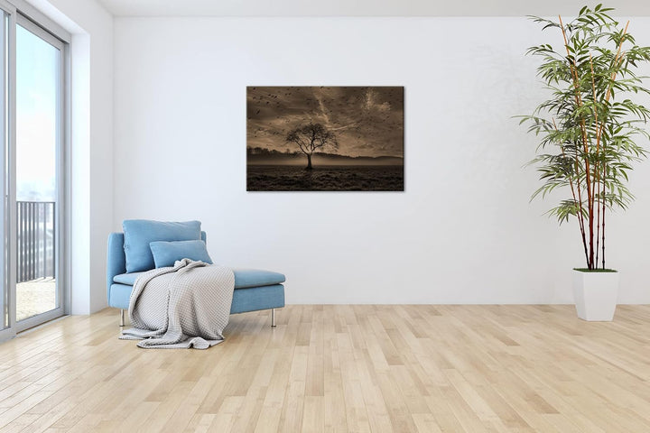 deyoli einsamer Baum Format: 80x60 Effekt: Sepia als Leinwandbild, Motiv fertig gerahmt auf Echtholz