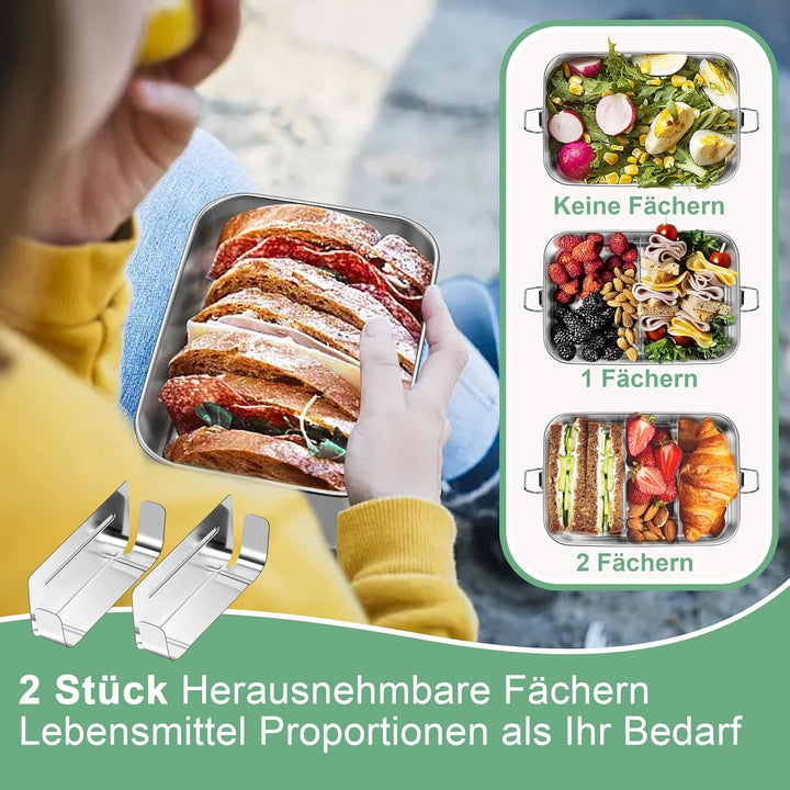 Homikit Brotdose mit Fächern, 2 Stück Edelstahl Bento Box Lunchbox für Kinder & Erwachsene, Lunch Bo