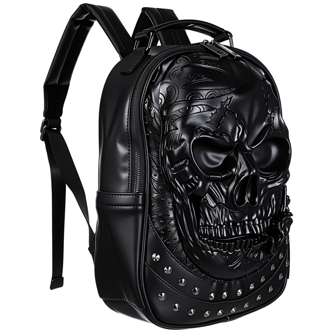 VALICLUD 3D Schädel Geformter Rucksack Gothic Niet Umhängetasche Realistischer Skelett Geprägter Ruc