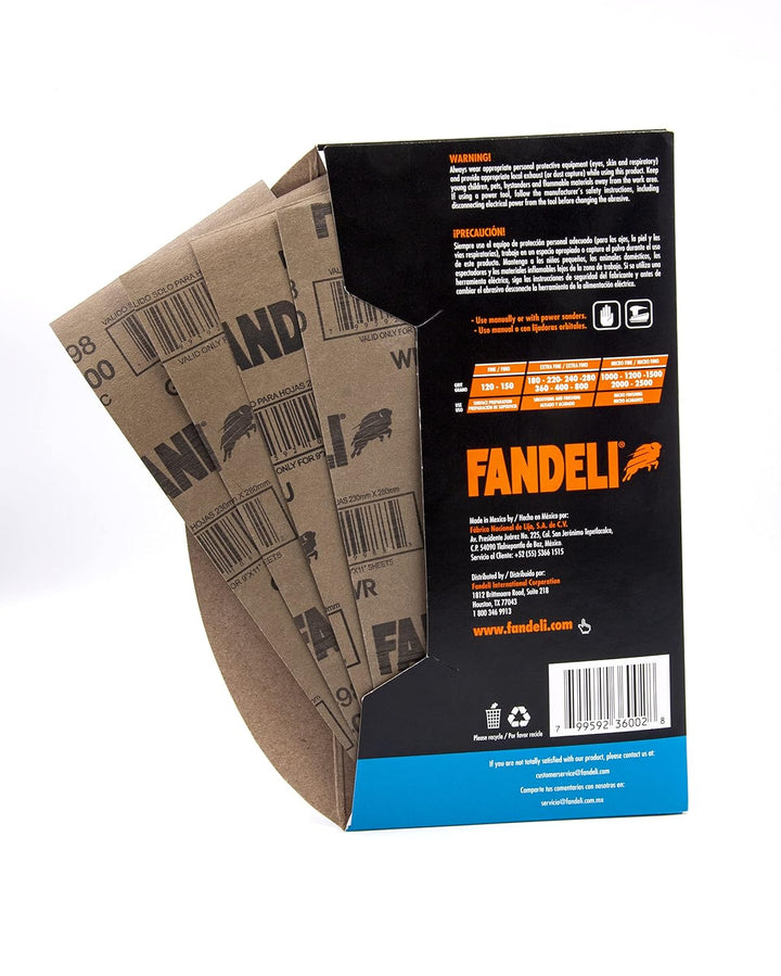 Fandeli | Wasserfestes Schleifpapier | Körnung von 120 bis 2500 | 36 Blatt 23 x 9,3 cm | Für Autopol