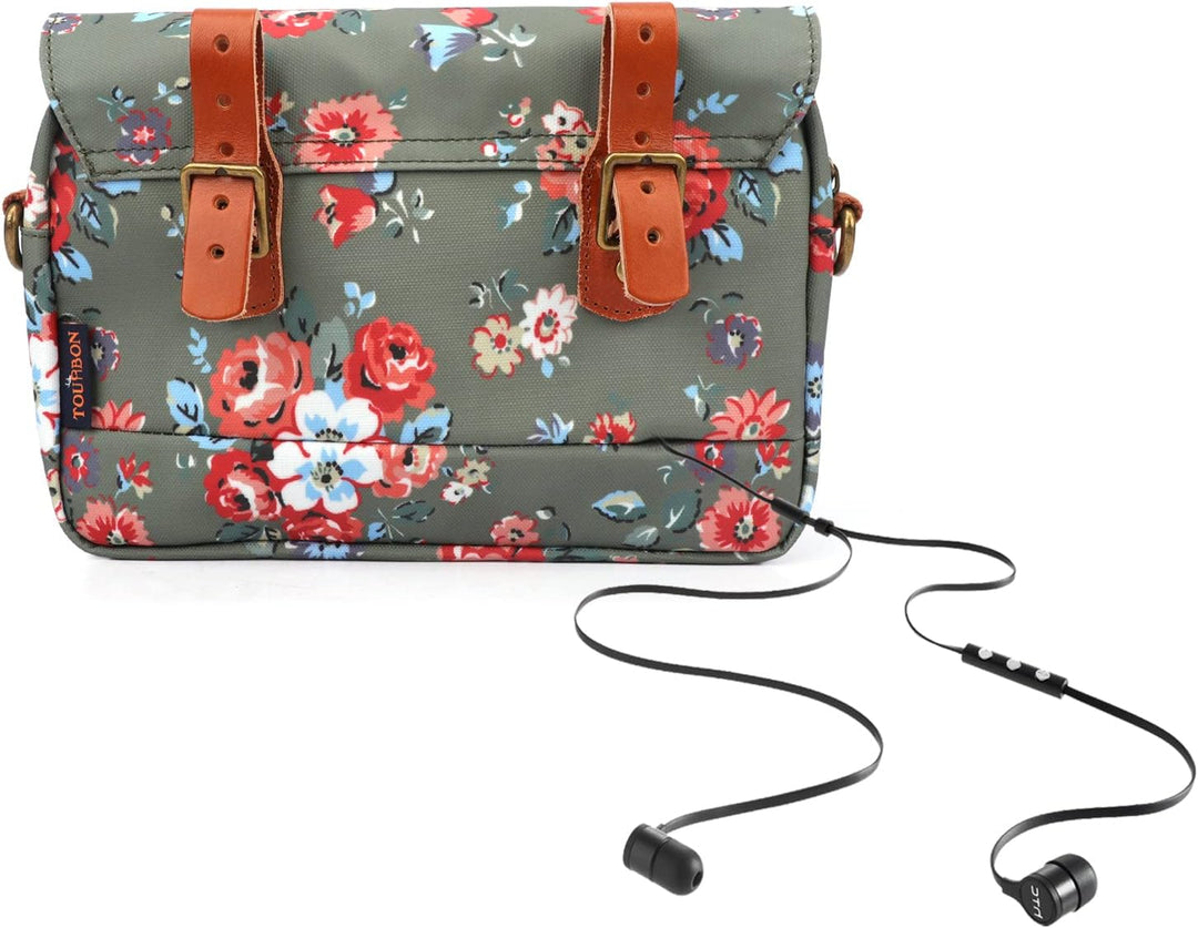 Tourbn Wasserdichte Leinwand Fahrradtaschen Fahrradtasche Lenkertasche Blumenmuster Grün, 25* 18* 6c