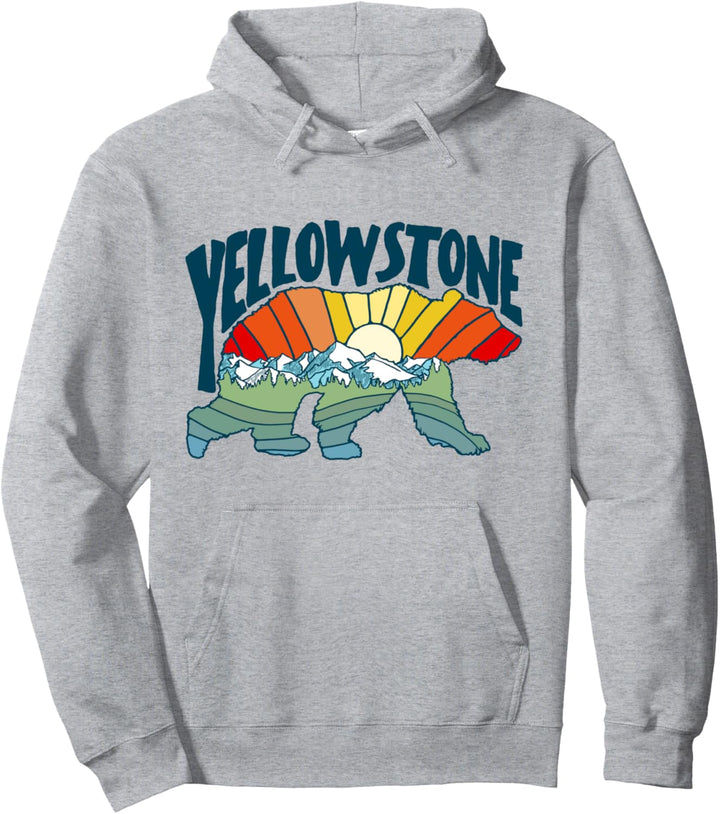 Yellowstone Colorful Abstract Nature Grizzly Bear Silhouette Pullover Hoodie