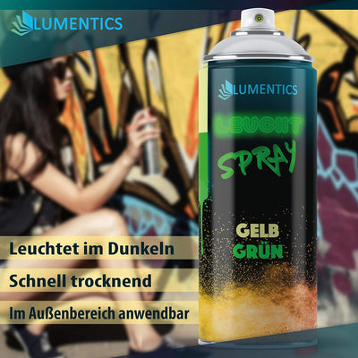 LUMENTICS Leuchtspray Gelb-Grün - Sprayfarbe mit Nachleuchteffekt - Leuchtet im Dunkeln - Made in Ge