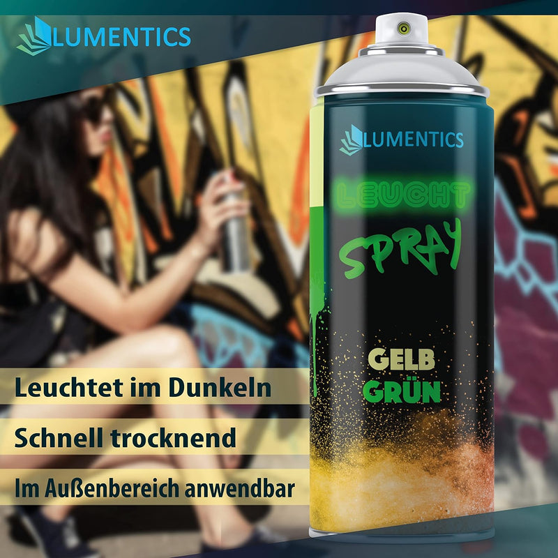 LUMENTICS Leuchtspray Gelb-Grün - Sprayfarbe mit Nachleuchteffekt - Leuchtet im Dunkeln - Made in Ge