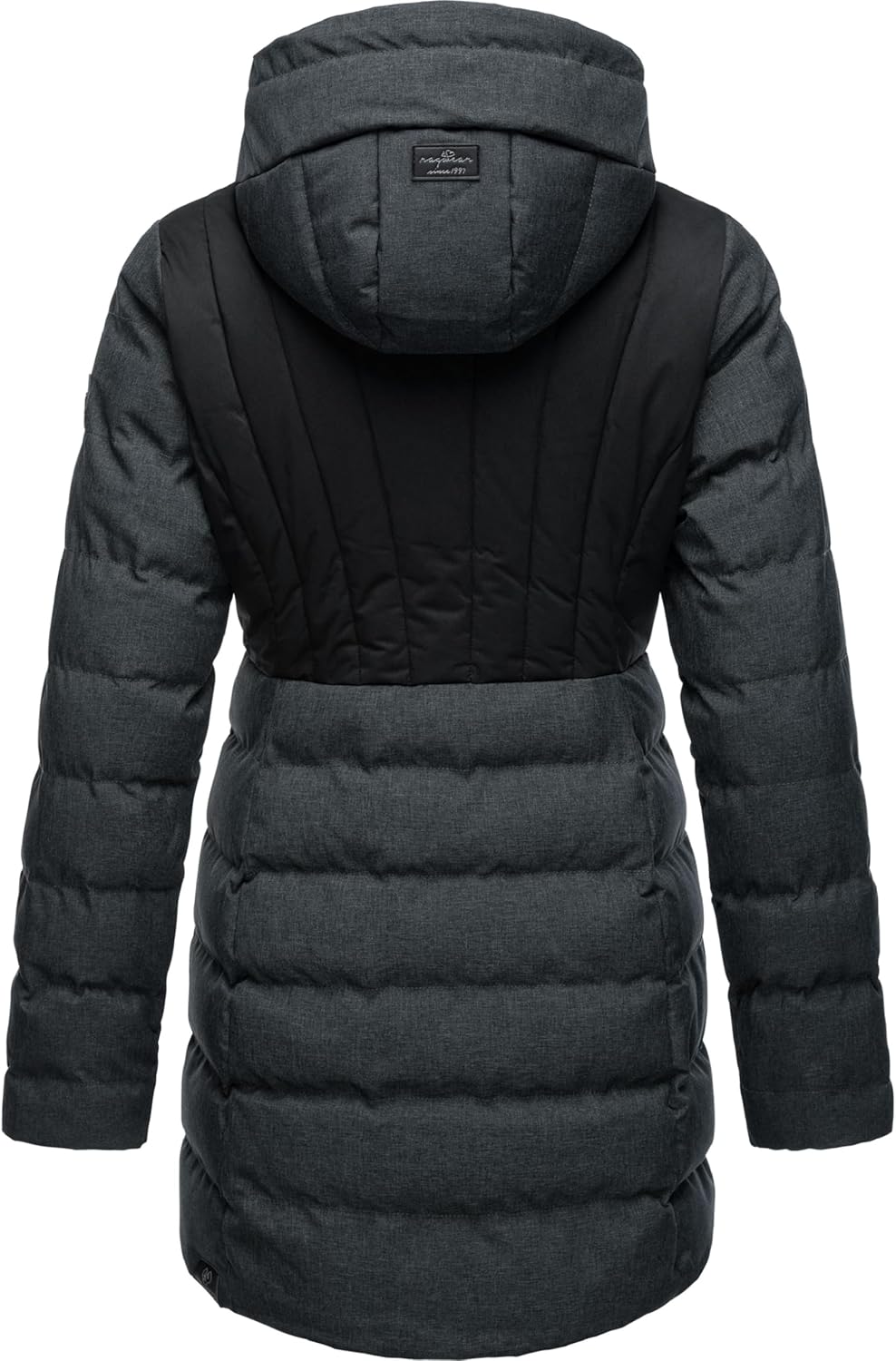 Ragwear Damen Wintermantel Warmer wasserdichter Steppmantel lang mit Kapuze Ashanta Block XS-6XL M D