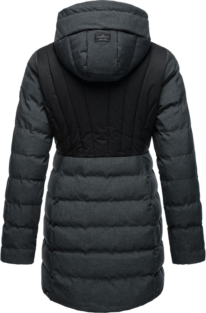 Ragwear Damen Wintermantel Warmer wasserdichter Steppmantel lang mit Kapuze Ashanta Block XS-6XL M D