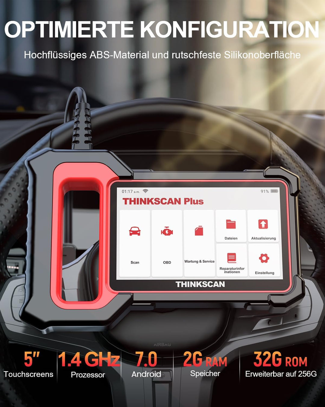 thinkcar OBD2 Diagnosegerät, ThinkScan Plus S4 Diagnosegerät Auto Mit 5 Systemdiagnosen(ECM+ABS+SRS+