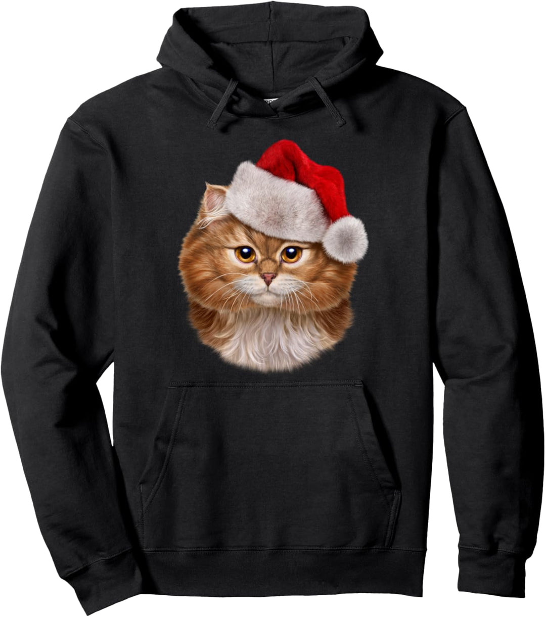 Orange Katze mit Weihnachtsmütze Pullover Hoodie