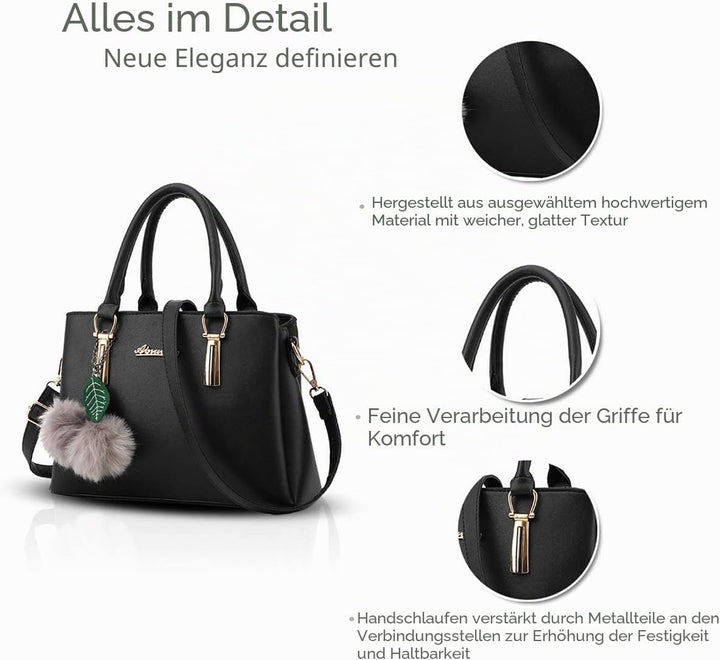 Nicole&Doris Neue PU-Leder beiläufige Art und Weise Handtasche Schultertasche Messenger Bag Schwarz,
